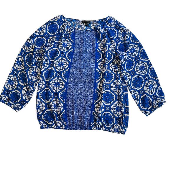 The Limited Blue White Geometric Lightweight Long Sleeve Boho Blouse Top XS - Picture 7 of 9